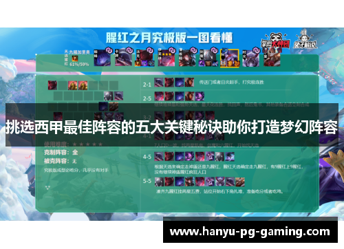 挑选西甲最佳阵容的五大关键秘诀助你打造梦幻阵容